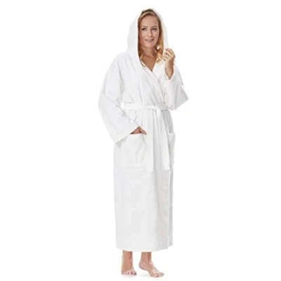 Afbeelding van Astra Damesbadjas met capuchon, 100% Katoenen, Dames Maat: M lang, Unisex S Wit