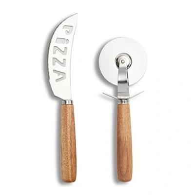 Afbeelding van Pizzasnijder set met pizza mes en roller Pizzarollers Pizzamessen