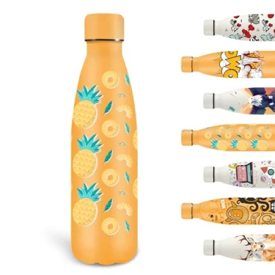 Afbeelding van Grsta Thermosfles, 500 ml drinkfles voor kinderen, gepersonaliseerde met fruitpatroon, lekvrije roestvrijstalen fles, vacuüm geïsoleerde drinkflessen school, kantoor, sport, reizen,