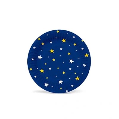 Afbeelding van PAW Papieren Borden Set (10 st.) I Diameter 18 cm Kartonnen voor Feestjes Kleurrijke Ronde Gedrukt met Watergedragen Kleuren Kleur: Starlit Sky (dark blue)