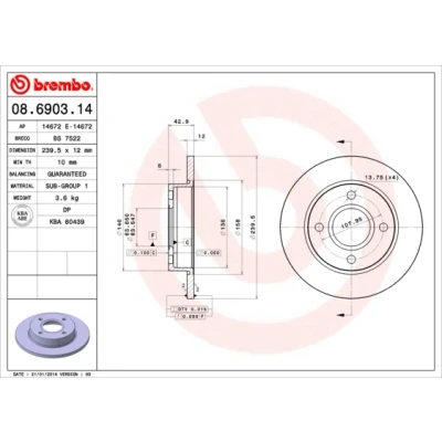 Afbeelding van Brembo Remschijf 08.6903.14