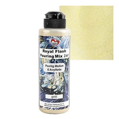 Afbeelding van Ideen mit Herz Royal Flash Pouring Mix 2 in 1, gieten medium &amp; metallic acrylverf met glittereffect, 180 ml, geen verder mengen vloeistof, of siliconenolie nodig (goud)