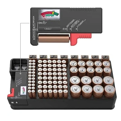 Afbeelding van ZHITING Batterij organizer, batterijen opbergkoffer,batterijbox met tester,bevat 110 van verschillende groottesleuf voor AAA, AA, 9V, C, D en knoopbatterij,met verwijderbare batterijtester