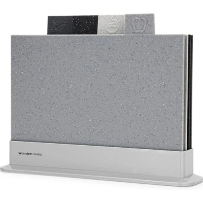 Afbeelding van WonderCooks Index Snijplankenset Met Houder 4 Stuks 30x22.5cm