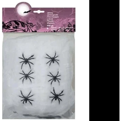 Afbeelding van 6 spinrag wit 100 gr. met spinnen 74416