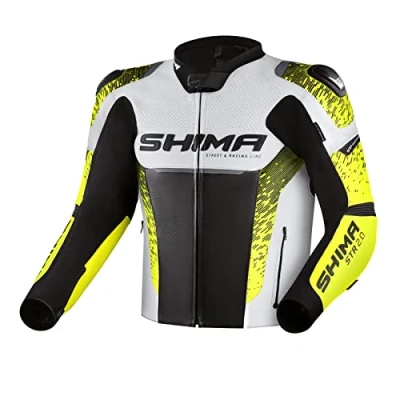 Afbeelding van SHIMA STR 2.0 Motorjack Leren sportjack met rug, ellebogen, schouderbeschermers, geperforeerd leer, voor 2 delig pak (50, Fluo)