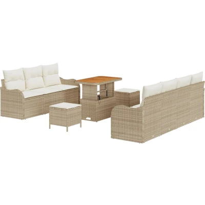 Afbeelding van vidaXL 10 delige Tuin Sofa Set met Kussens Beige Poly Rattan Acacia