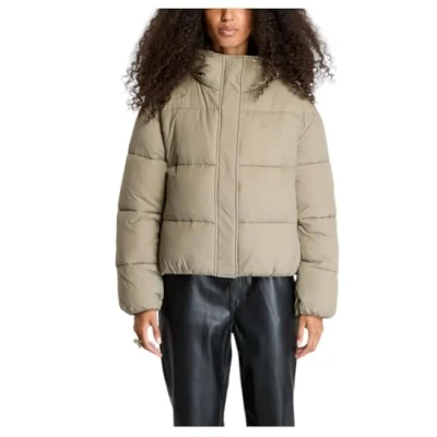 Afbeelding van Calvin Klein Jeans Dames LOGO KORTE HOODED Puffer J20J224112, Jacket, Grijs, L, Grijs (Brindle), L