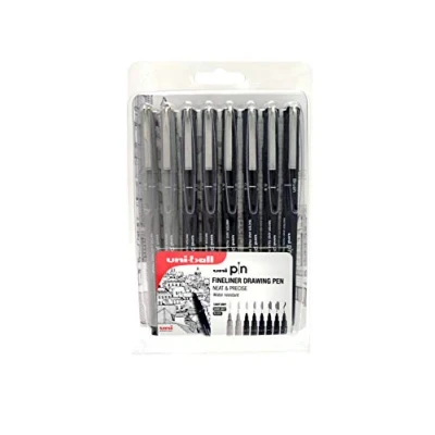 Afbeelding van uni ball PIN 153544972 8st Fine Liner Tekenpen, Waterbestendig en vervagen Bestand, Nib Maten lichtgrijs: 0.1, 0.5, Donkergrijs: Zwart: 0.8, Borstel