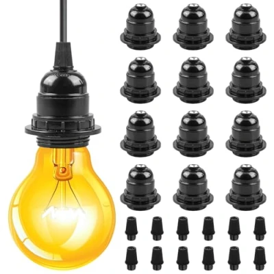 Afbeelding van 12 stuks E27 fitting, zwart, vintage Edison lampfitting, lampvoet van kunststof, retro lichte bakeliet harde schaal, lamphouder voor tafellamp, staande lamp, plafondlamp