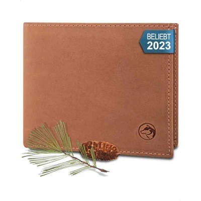 Afbeelding van Wolfstrøm Leren herenportemonnee &#039;Nørge&#039;, Tri Fold RFID blokkering, vak voor 6/8 kaarten, ID vak, groot extra bankbiljetten, kleingeld, (03) Vintage Whiskey, X Large,
