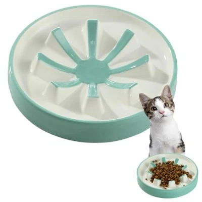 Afbeelding van Navaris keramieken anti schrokbak hond Slowfeeder helpt tegen schrokken 20 cm Voorkom overgeven met afvallen Keramiek Blauw