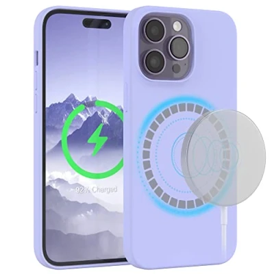 Afbeelding van EAZY CASE siliconen hoes voor iPhone 14 Pro Max met MagSafe hoesje, paars, zacht, schokbestendig, telefoonhoes Max, beschermhoes camerabescherming, dunne