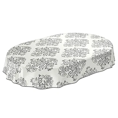 Afbeelding van Wasdoek tafelkleed, afwasbaar tafelzeil, rankenpatroon, beige / crème ovaal 180 x 140 cm omzoomd