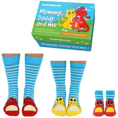 Afbeelding van Oddie the Dragon papa, mama, baby sokken Matching voor Mummy, daddy and me Draken editie
