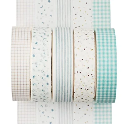 Afbeelding van YUBX 5 rollen Washi Tape Set Creatieve Basic Skinny Decoratieve Tapes voor Kunst, DIY Ambachten, Bullet Journals, Planners, Scrapbooking, Wrapping (Cyaan Dew)