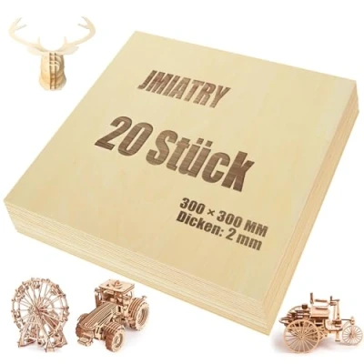 Afbeelding van JMIATRY 20 stuks multiplexplaten, 2 mm, lindehout, 300 x houten platen om te knutselen, plaat voor doe het zelf, model, schilderen, graveren
