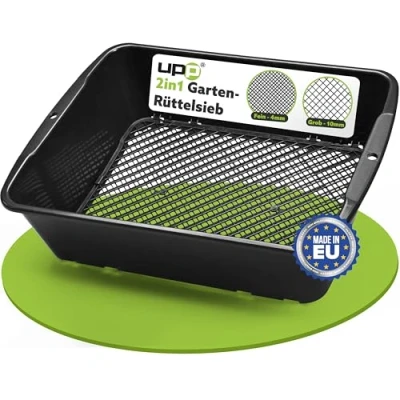 Afbeelding van UPP Tuinzeef 2 in 1 Ronde zeef met verstelbare maaswijdte Zeef, grondzeef, zandzeef Alles één tuingereedschap Zwart 39,5x29x11cm