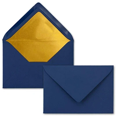 Afbeelding van Neuser PAPIER FarbenFroh by Gustav Enveloppen, 50 x enveloppen B6 met gouden binnenvoering, 12,5 17,6 cm, nachtblauw, gevoerd metallic papier, natte plakrand