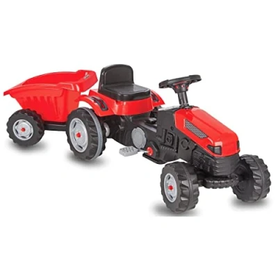 Afbeelding van JAMARA 460825 Strong Bull Tractor met aanhanger, kantelbeveiliging, aandrijving door trappen van de pedalen, soepel lopend stuursysteem, verstelbare zitting, claxon, maximaal gewicht 60 kg