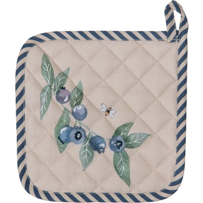 Afbeelding van Clayre &amp; Eef Pannenlap 20x20 cm Beige Blauw Katoen Vierkant Bosbessen Afgiet