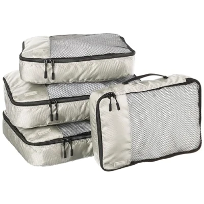 Afbeelding van Amazon Basics Inpakkubussen, 4 delige set, ritssluiting, 2 x M en L, grijs