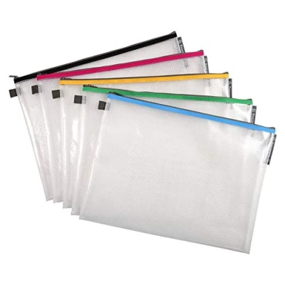 Afbeelding van Exacompta transparante mesh zakken met ritssluiting, A3, verschillende kleuren, 10 stuks