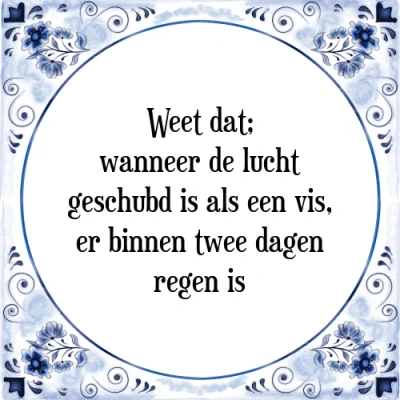 Afbeelding van Weet dat; wanneer de lucht geschubd is als een v Tegeltje + Spreuk