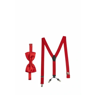 Afbeelding van bretels met strik set Rood voor mannen en vrouwen I Y vormige elastiek extra sterke clips 3,5cm breed verstelbare lengte Voorgestrikte stropdas pak