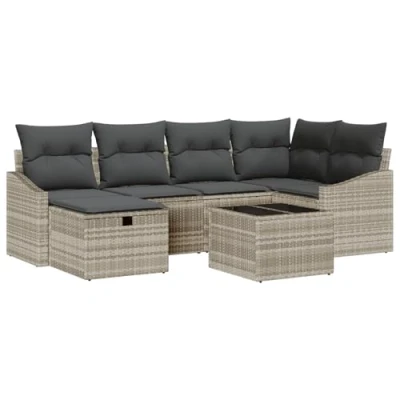 Afbeelding van vidaXL 7 Persoons Tuin Sofa Set met Kussens Lichtgrijs Poly Rattan