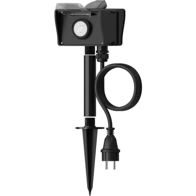 Afbeelding van Tuincontactdoos Calex 2 voudig (Timer, Grondpen)