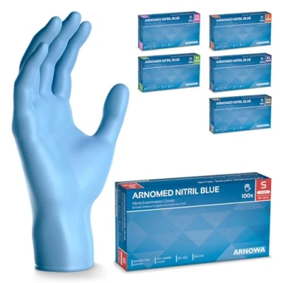 Afbeelding van ARNOMED wegwerphandschoenen blauw S, nitril handschoenen 100 stuks/doos, poedervrij &amp; latexvrije handschoenen, wegwerphandschoen in XS, M, L, XL XXL, wegwerp handschoen