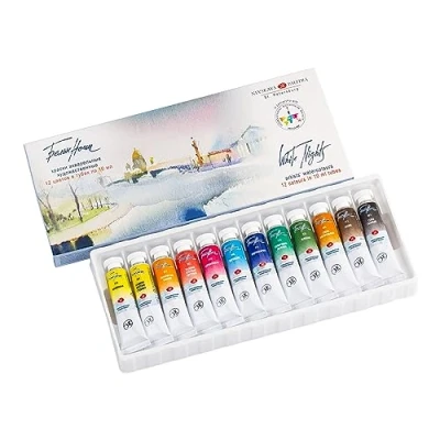 Afbeelding van White Nights Russische kunstenaars aquarelverf in een set van 12 kleuren tubes 10 ml