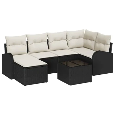 Afbeelding van vidaXL 6 delige tuinsofa set met kussens bruin poly rattan, 2 zits opslag &amp; zwart rattan