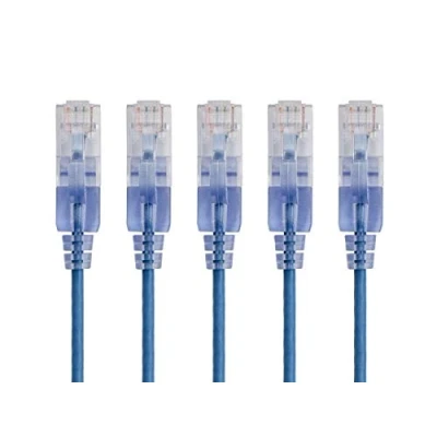 Afbeelding van Monoprice 129425 SlimRun Cat6A Ethernet patchkabel Snagless RJ45 UTP Pure Kale Koperdraad 10G 30AWG 2ft Blauw 5 Pack