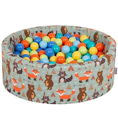 Afbeelding van KiddyMoon Schuim Ballenbak Voor Kinderen Met Ballen Ø 7 Cm Gemaakt In EU, Vossen Groen:L Groen Oranje Turkois Blau Bblue Gel,90X30cm/300
