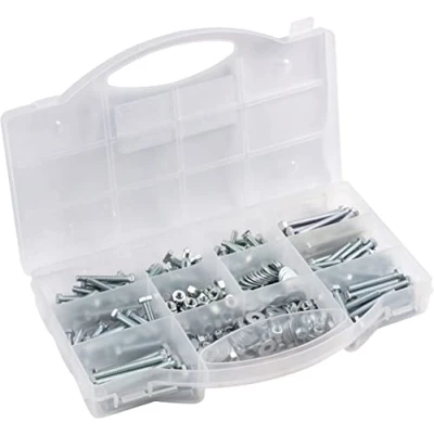 Afbeelding van Connex Assortiment schroefdraadschroeven 420 delig diverse maten zeskant volledige schroefdraad DIN 933/934 / 9021 verzinkt inclusief moeren/schroevenset/assortimentskist DP8500129