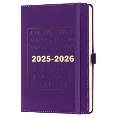 Afbeelding van 2025 2026 Academide Dagboek, Dagelijkse PLanner 25/26 pagina per dag, Middenjaars zuivel van juni tot juli 2026, Organisator Journal met penhouder/maandelijkse tabbladen (Paars 07 06 2026)