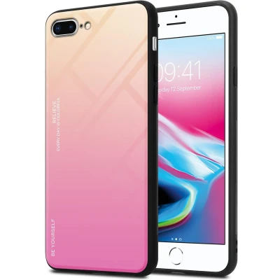 Afbeelding van Cadorabo Hoesje geschikt voor Apple iPhone 7 PLUS / 7S 8 in GEEL ROZE Tweekleurige beschermhoes