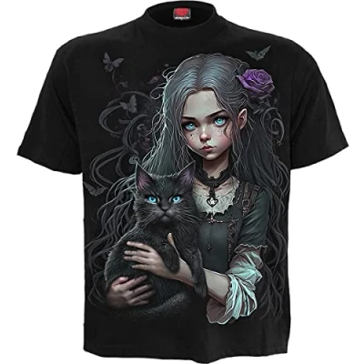 Afbeelding van Spiral Goth Familiar Voorzijde Print T Shirt Zwart XL, Zwart, XL