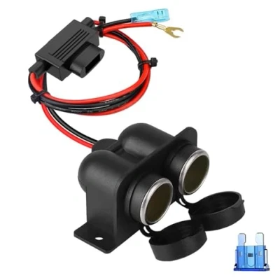 Afbeelding van 12 V sigarettenaansteker in de auto, waterdichte en stofdichte stekkerdoos voor vrachtwagen, motobike, boot, marine, ATV, met zekering 60 cm kabel (zwart 2 stuks)