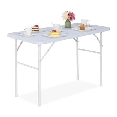 Afbeelding van Relaxdays inklapbare tuintafel 74x118x60 cm kunststof staal houtlook wit