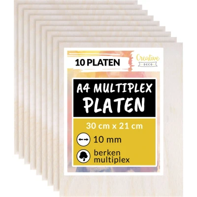 Afbeelding van Creative Deco 10 x A4 Multiplex Platen 10mm 300 210 mm Baltische Berkenhoutlaag Perfect voor Pyrografie, Lasersnijden, CNC router, Modellering, Fretwerk, Rolzaag