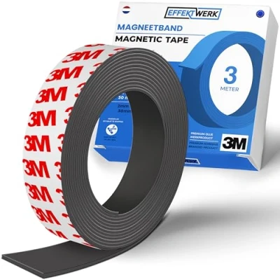 Afbeelding van Effektwerk magneetbandrol (3 meter), extra dikke en brede magneetstrips met sterke zelfklevende achterkant, gemakkelijk te knippen op vlakke oppervlakken plakken