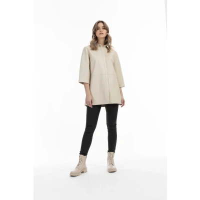 Afbeelding van Leren overhemd DREIMASTER XL / Off White 100% Lamsleer