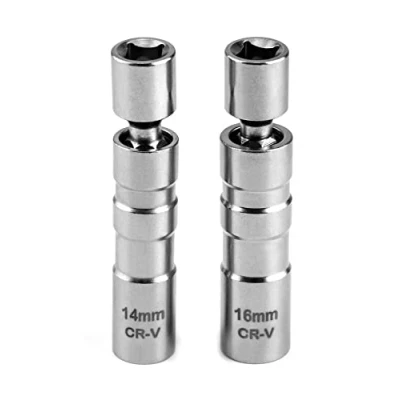Afbeelding van QWORK® Universele flexibele bougiesleutelset, magnetische bougiesleutel Installatiegereedschap voor bougiescharnierinzetverwijderaar, 14 mm en 16