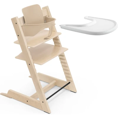 Afbeelding van Stokke Tripp Trapp kinderstoel (naturel), dienblad (wit) Incl. stoel, babyset 2 voor kinderen van 6 36 maanden en Verstelbaar, ergonomisch gemakkelijk schoon
