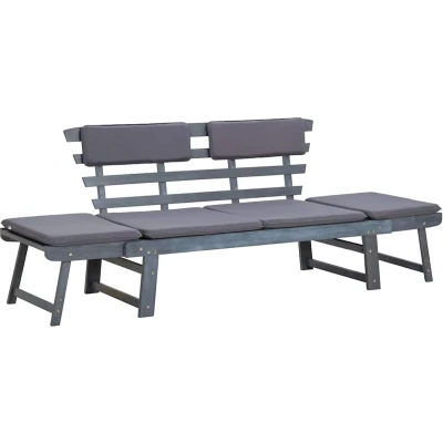 Afbeelding van Tuinbank Met Kussens 2 In 1 190 Cm Massief Acaciahout Grijs /