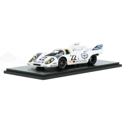 Afbeelding van De 1:43 Diecast Modelcar van Porsche 917K Team Martini Racing #22 Winnaar 24H LeMans 1971. coureurs waren H. Marko en G. Lennip. fabrikant het schaalmodel is Spark modellen. Dit model alleen online beschik