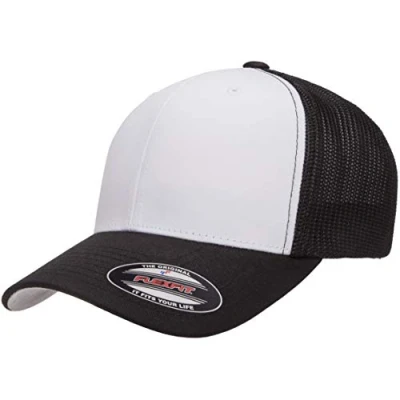 Afbeelding van Flexfit Unisex Trucker Mesh met witte frontpaneelsluiting, zwart/wit/zwart, Eén maat
